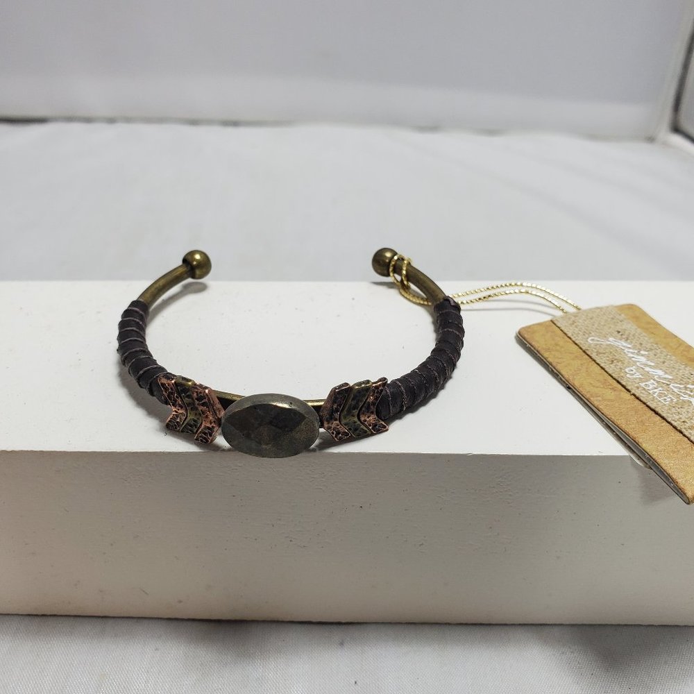 2 for $18 Gimmicks by BKE cuff bracelet antique brass , copper , faux  leather
